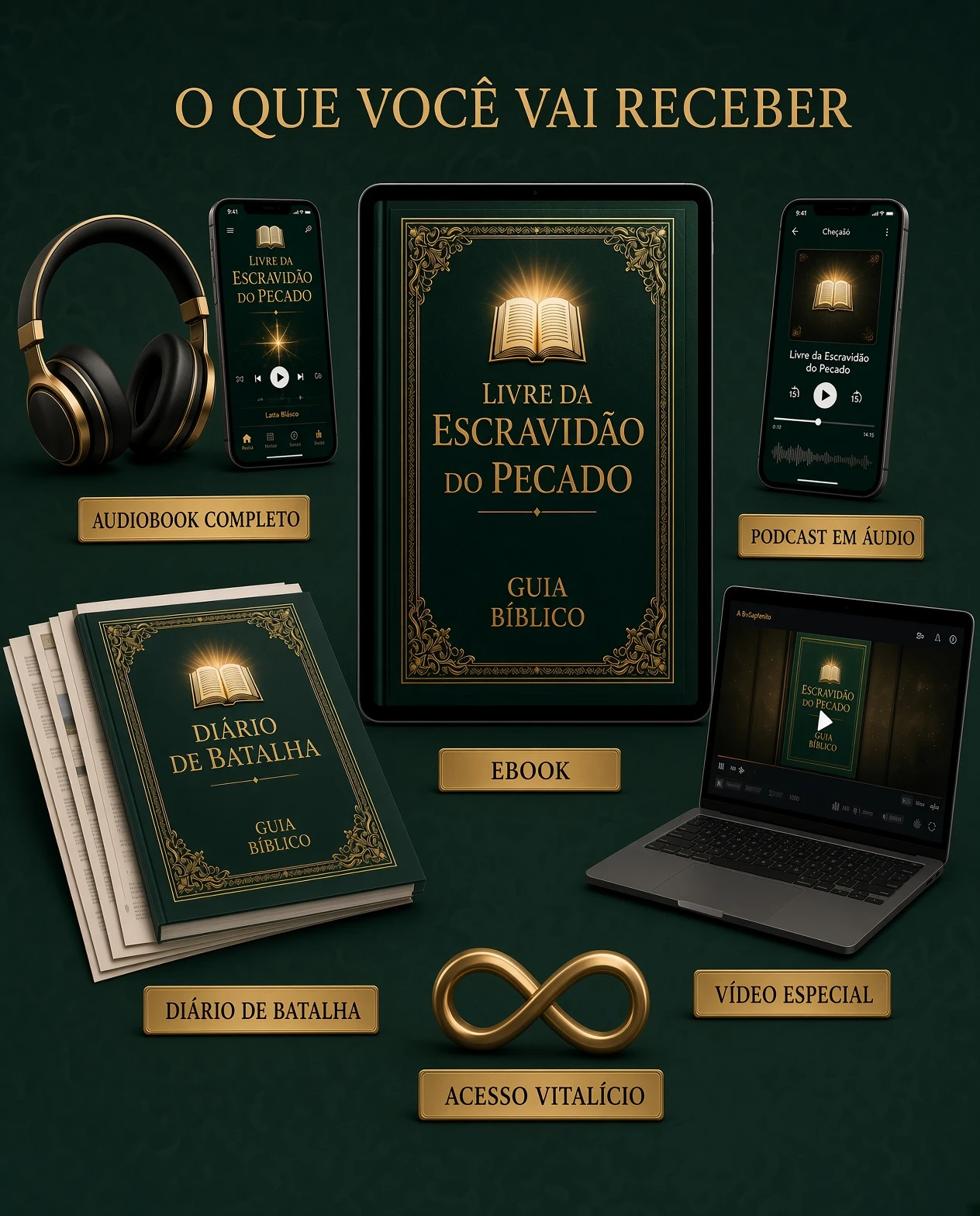 eBook, Audiobook, Podcast em Áudio, Vídeo Especial, Diário de Batalha e Acesso Vitalício