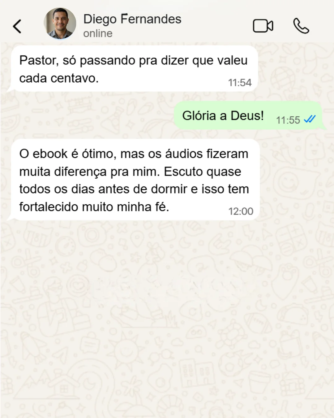 Simulação: agradecimento pelo audiobook fortalecer a fé