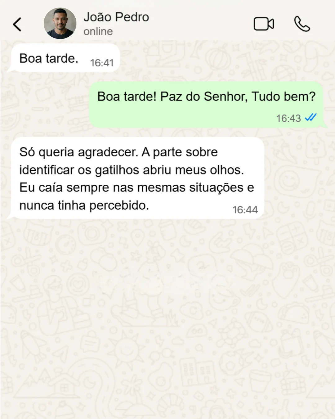 Simulação: agradecimento por identificar gatilhos pessoais