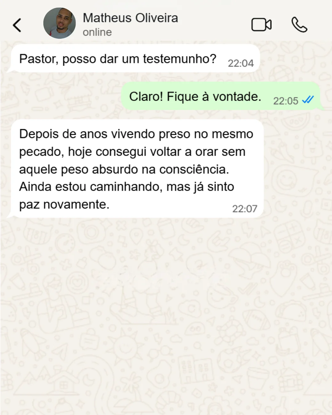 Simulação: testemunho de paz após anos de peso na consciência