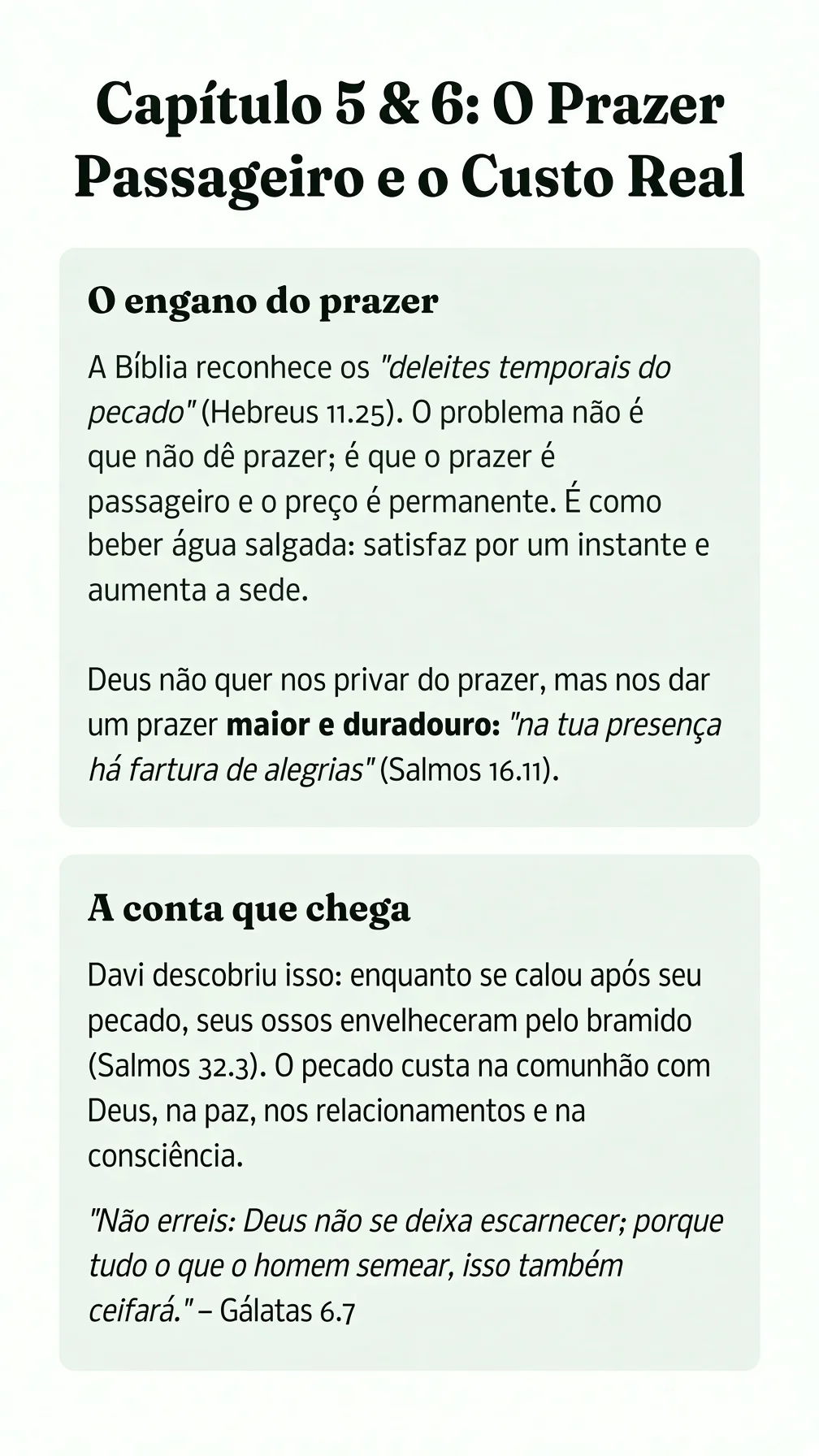 Página do guia — Capítulos 5 e 6: O Prazer Passageiro e o Custo Real